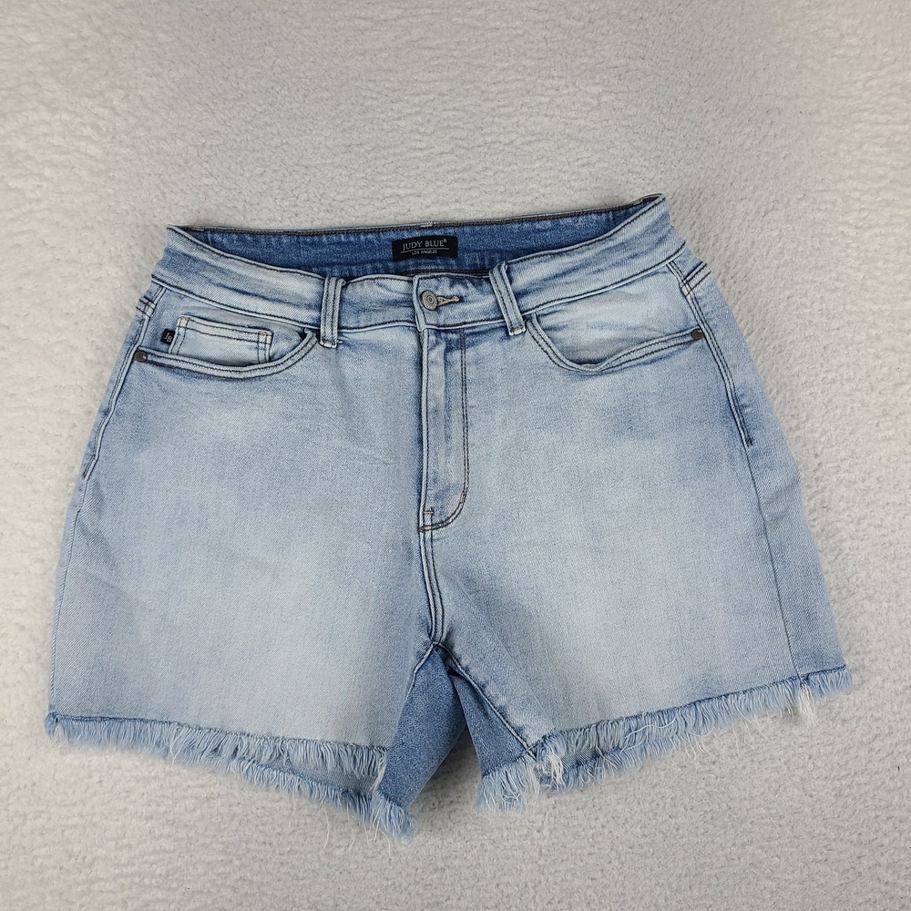 Judy Blue Jean Shorts Womens 1XL Cut Off Fray 5" Inseam Blue Denim JB15250